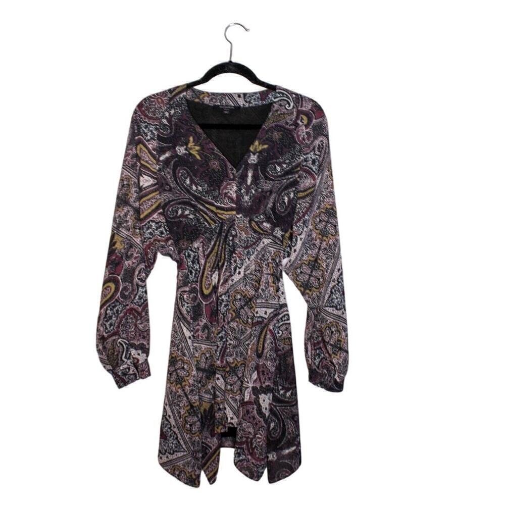 All Saints Paisley Print Mini Dress V Neck Long Sleeves Size S